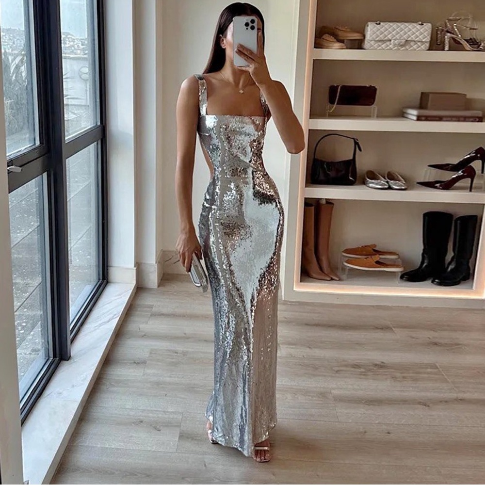 MESHKI Silver Dress Adoria